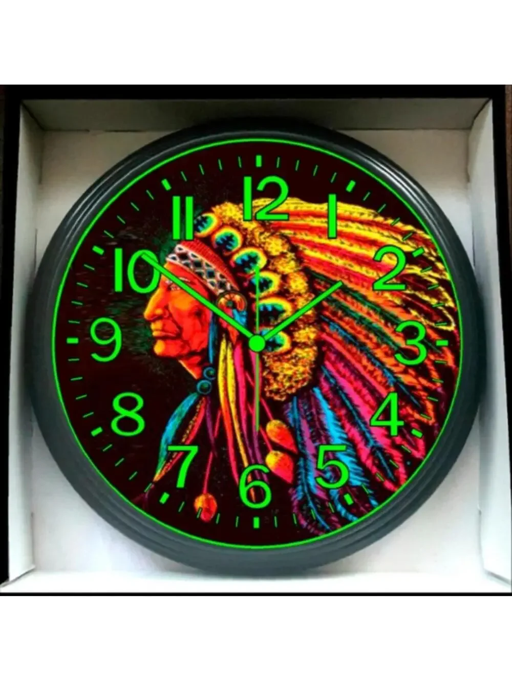 Indian Chief Smoke Shop Music Studio Lounge Glow In The Dark Wall Clock New!
